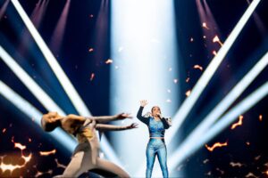 Besa, representante albanesa en Eurovisión 2024, en su primer ensayo en el Malmö Arena. Fotos de Corinne Cumming y Sarah Louise Bennett